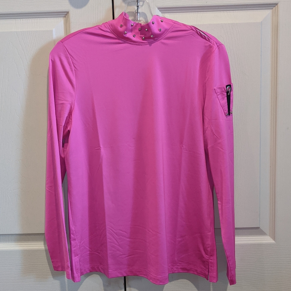jamie sadock Hot Pink Long Sleeve Mock Neck Top with Stud Accents
